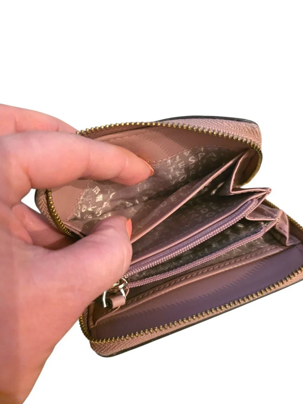 Kate Spade Mauve Pink Leather Zip Around Compact Wallet Keyholder LeatherGold